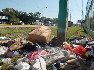 El basurero en la entrada norte de la terminal El Bisne, entrada de la ciudad de Chinandega, no se ha podido erradicar. LA PRENSA/SAÚL MARTÍNEZ.